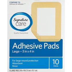 Signature Select/care Adhesive Pads Sheer Absorbent Large - 10 Count