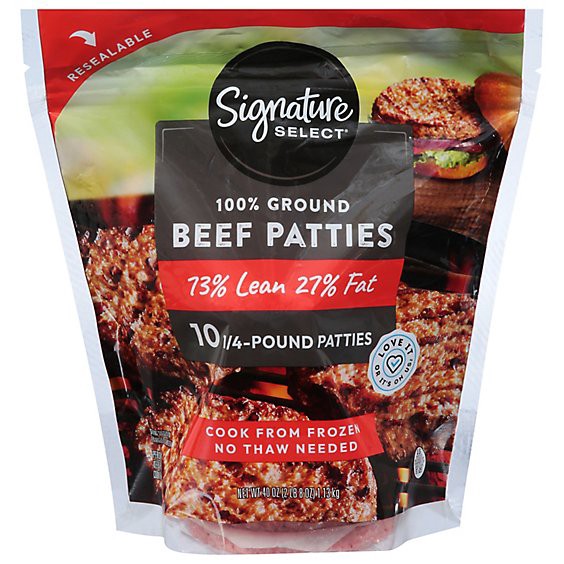 slide 1 of 1, Signature Select 73% Lean 27% Fat Ground Beef Patties - 40 Oz, 40 oz