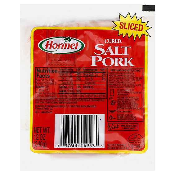 slide 1 of 1, Hormel Salt Pork Cured Sliced - 12 Oz, 12 oz