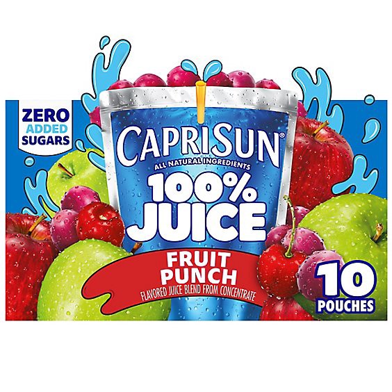 slide 1 of 1, Capri Sun 100% Juice Fruit Punch Flavored All-Natural Juice Blend - 10 - 6 Fl. Oz., 10 ct; 6 fl oz