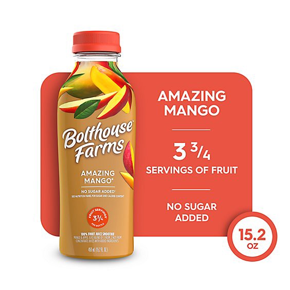 slide 1 of 1, Bolthouse Farms 100% Fruit Juice Smoothie Amazing Mango - 15.2 Fl. Oz., 15.2 fl oz