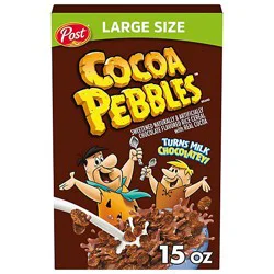Post Cocoa Pebbles Gluten Free Kids Snacks Breakfast Cereal Family Size Box - 15 Oz