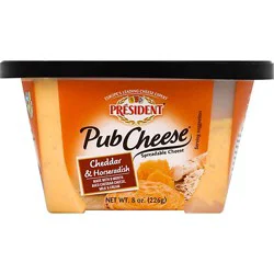 President Pub Cheese Spreadable Cheese Cheddar & Horsedish - 8 Oz