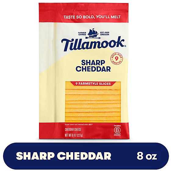 slide 1 of 11, Tillamook Sharp Cheddar Cheese Farmstyle Slices 9 Count - 8 Oz, 8 oz