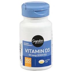 Signature Select/care Vitamin D3 50mcg Dietary Supplement Softgels - 100 Count