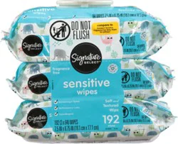 Signature Select/care Wipes Sensitive Ultra Soft & String Fragrance Free 3 Packs - 3-64 Count