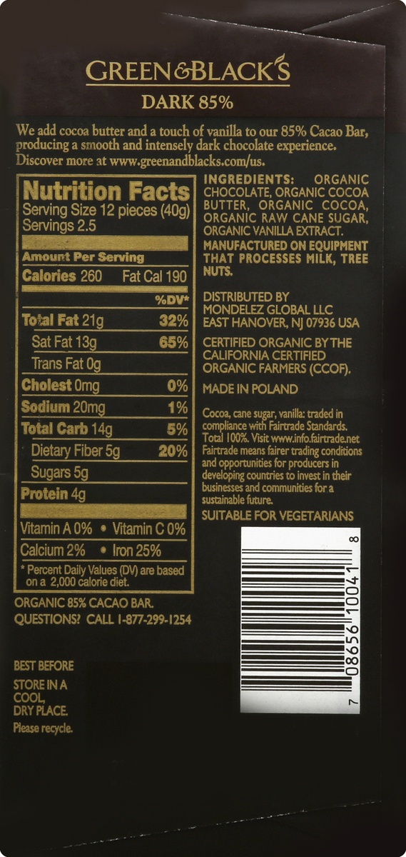 slide 6 of 6, Green & Black's Organic 85% Dark Chocolate Bar, 3.5 oz