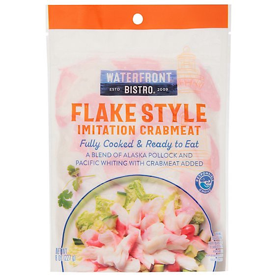 slide 1 of 1, Waterfront Bistro Crabmeat Imitation Flake Style Fully Cooked - 8 Oz, 8 oz