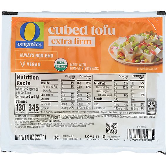 slide 1 of 1, O Organics Tofu Extra Firm Cubed - 8 Oz, 8 oz