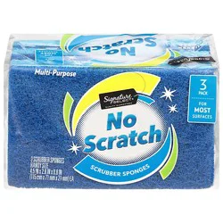 Signature Select No Scratch Multi Purpose Scrubber Sponges Handy Size - 3 Count