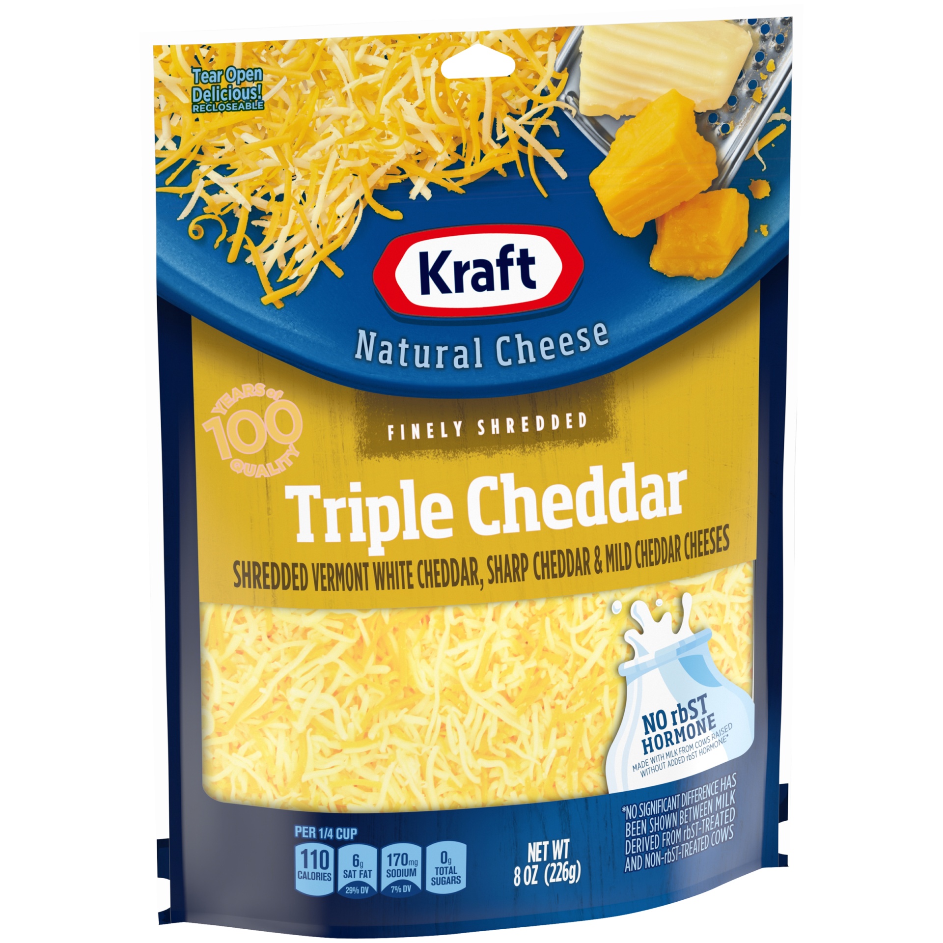 slide 2 of 6, Kraft Triple Cheddar Finely Shredded Cheese, 8 oz Bag, 8 oz