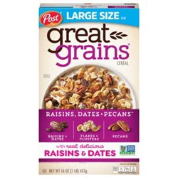 Post Great Grains Raisins, Dates & Pecans Cereal Large Size - 16 Oz