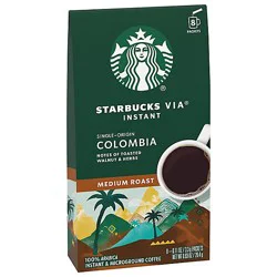 Starbucks Via Instant Colombia 100% Arabica Medium Roast Coffee Packets Box 8 Count - Each