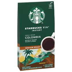 Starbucks Via Instant Colombia 100% Arabica Medium Roast Coffee Packets Box 8 Count - Each