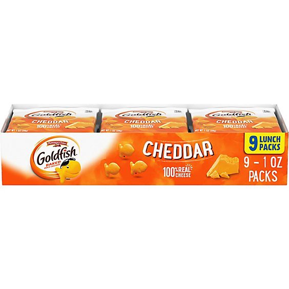 slide 1 of 7, Goldfish Cheddar Cheese Crackers 9 Count - 1 Oz, 9 oz