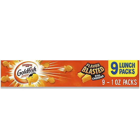 slide 1 of 6, Goldfish Flavor Blasted Xtra Cheddar 9 Count - 0.9 Oz, 9 ct