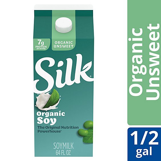 slide 1 of 3, Silk Dairy Free Vegan Organic Plain Unsweetened Soy Milk Half Gallon - 64 Fl. Oz., 64 fl oz