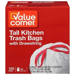 Value Corner Kitchen Bags Drawstring Tall 13 Gallon - 125 Count