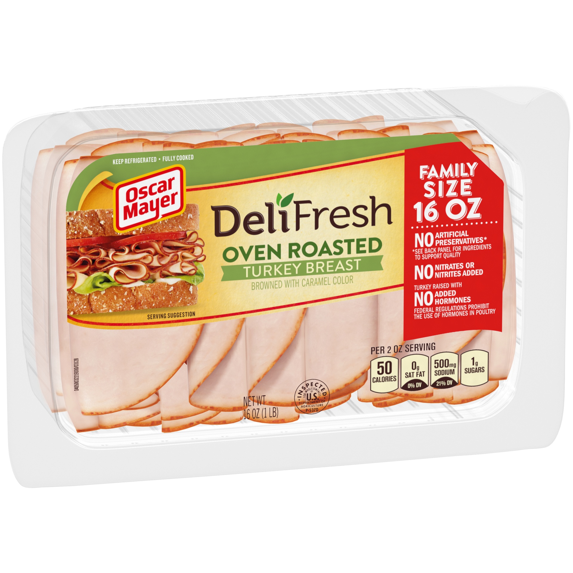 slide 9 of 13, Oscar Mayer Deli Fresh Oven Roasted Turkey Breast Sliced Lunch Meat Family Size Tray, 16 oz