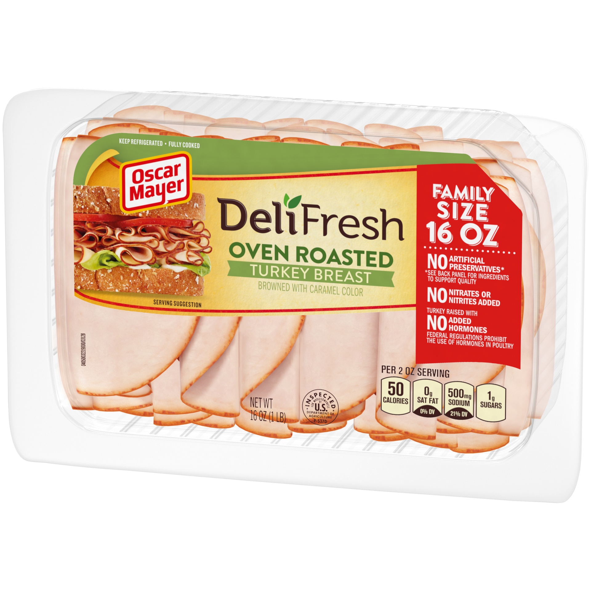 slide 10 of 13, Oscar Mayer Deli Fresh Oven Roasted Turkey Breast Sliced Lunch Meat Family Size Tray, 16 oz