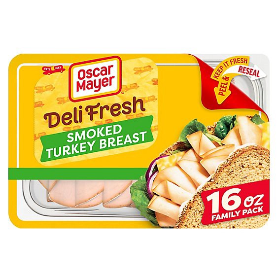 slide 1 of 1, Oscar Mayer Deli Fresh Smoked Turkey Breast Sliced Lunch Meat Family Size Tray - 16 Oz, 16 oz