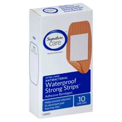 Signature Select/care Adhesive Bandages Strong Strips Waterproof Antibacterial Extra Large - 10 Count