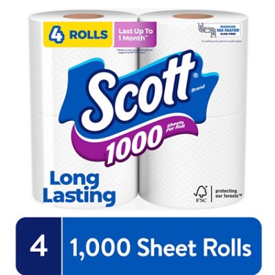 slide 1 of 6, Scott 1000 Toilet Paper 1000 Sheets Per Roll Toilet Paper - 4 Count, 4 ct