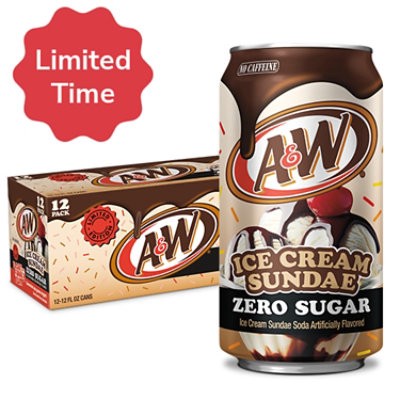 slide 1 of 1, A&w Ice Cream Sundae Zero Sugar Soda Cans - 12-12 Fl. Oz., 12 ct; 12 fl oz