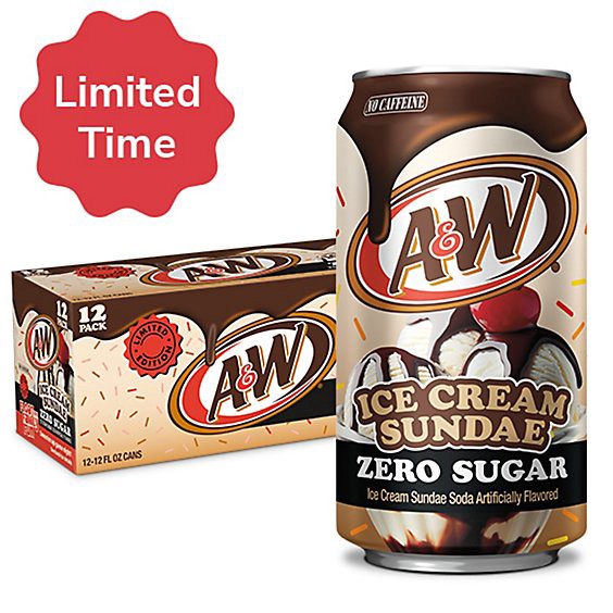 slide 1 of 1, A&w Ice Cream Sundae Zero Sugar Soda Cans - 12-12 Fl. Oz., 12 ct; 12 fl oz