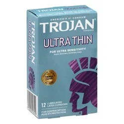 Trojan Ultra Thin Premium Lubricated Condoms - 12 Count