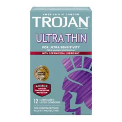 Trojan Condom Sensitivity Ultra Thin Spermicidal - 12 Count
