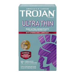 Trojan Condom Sensitivity Ultra Thin Spermicidal - 12 Count
