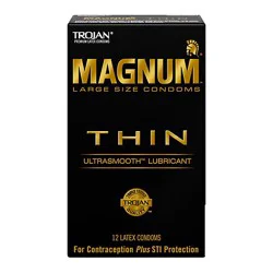 Trojan Magnum Thin Large Size Lubricated Condoms - 12 Count