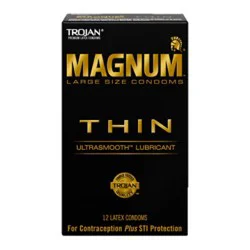 Trojan Magnum Thin Large Size Lubricated Condoms - 12 Count