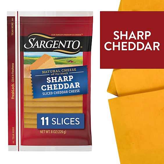 slide 1 of 8, Sargento Sliced Sharp Natural Cheddar Cheese - 11 Count, 8 oz