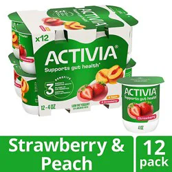 Activia Probiotic Peach & Strawberry Variety Pack Yogurt - 12-4 Oz