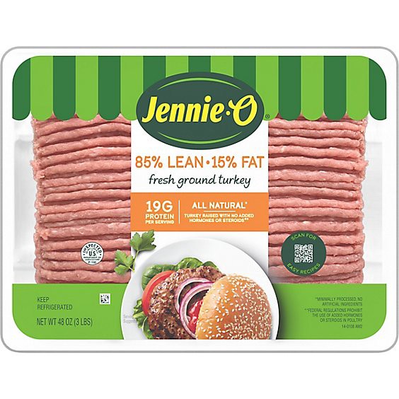 slide 1 of 1, Jennie-O 85% Lean Ground Turkey Tray Fresh - 3 Lb, 48 oz
