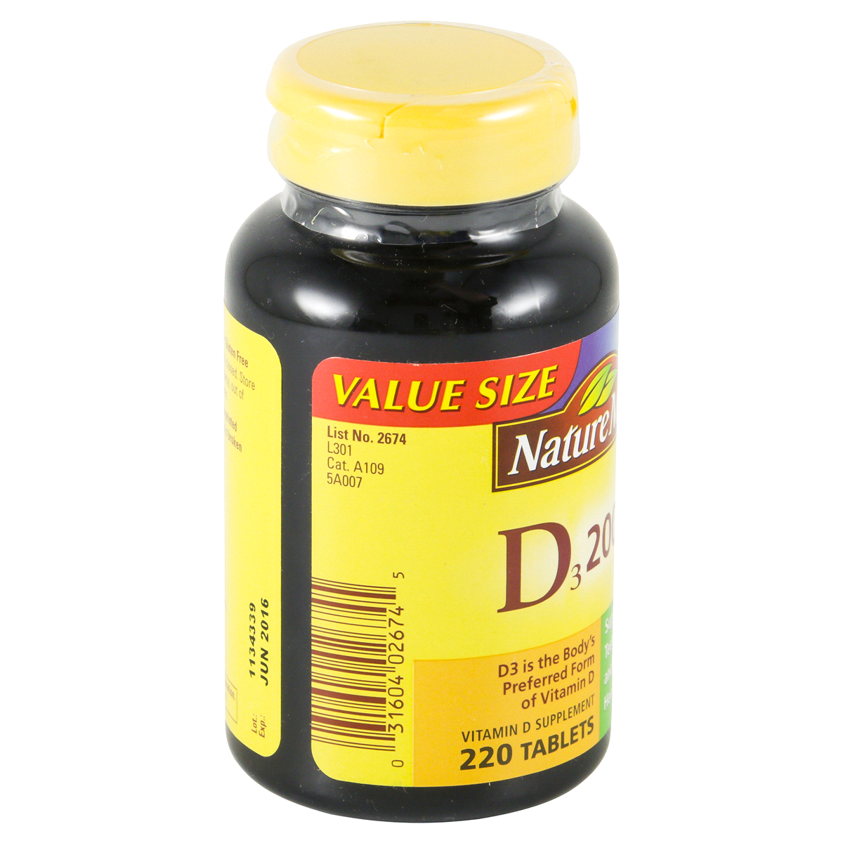 slide 2 of 4, Nature Made Tablets 50 mcg Vitamin D3 Value Size 220 ea, 220 ct