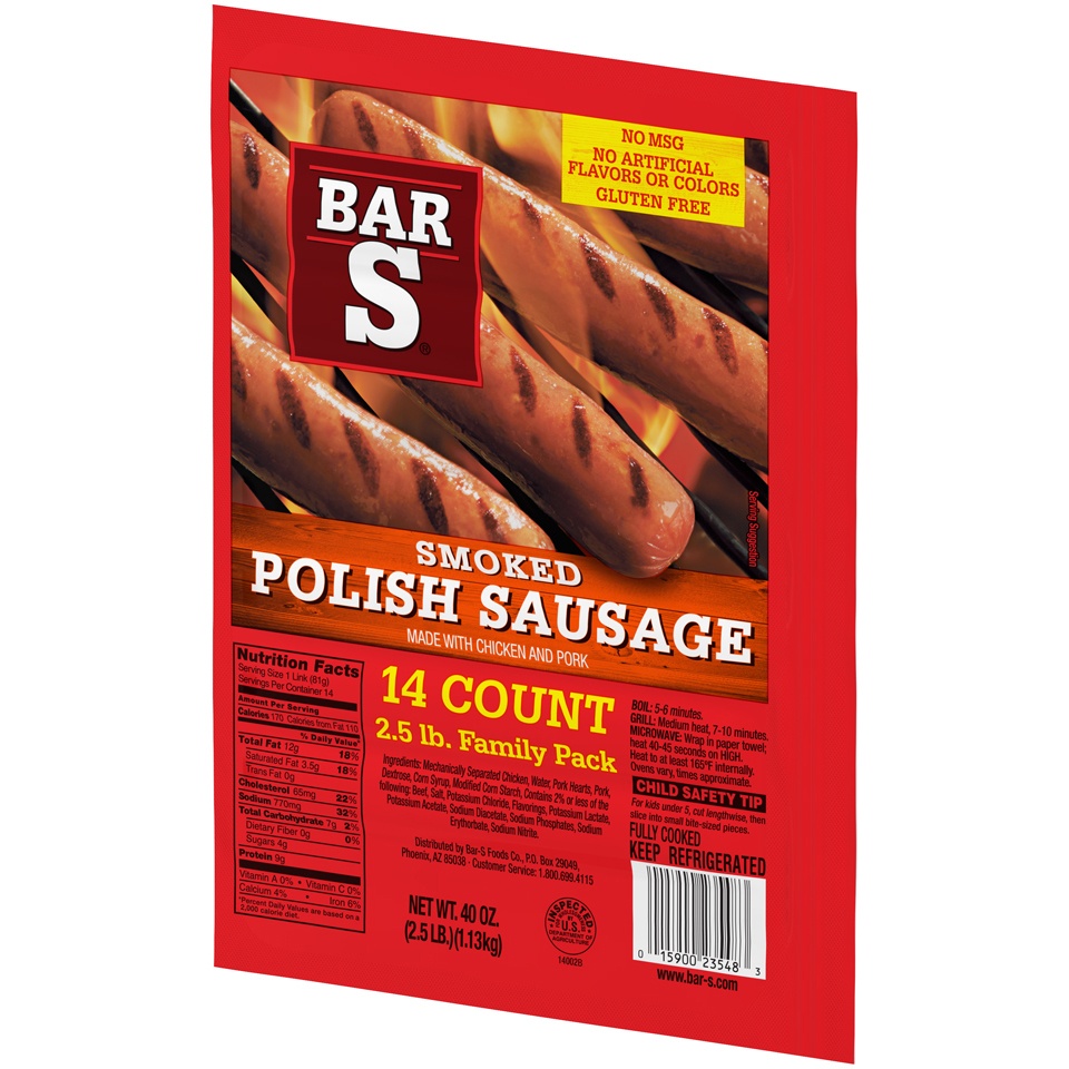 slide 3 of 7, Bar-S Smoked Polish Sausage 14 ct Pack, 40 oz