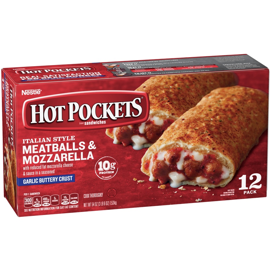 slide 3 of 8, Hot Pockets Meatballs and Mozzarella with Garlic Buttery Seasoned Crust Sandwiches Value Pack, 
