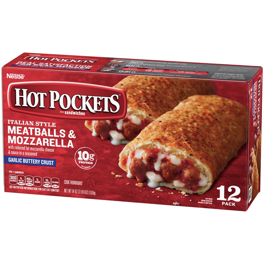 slide 4 of 8, Hot Pockets Meatballs and Mozzarella with Garlic Buttery Seasoned Crust Sandwiches Value Pack, 