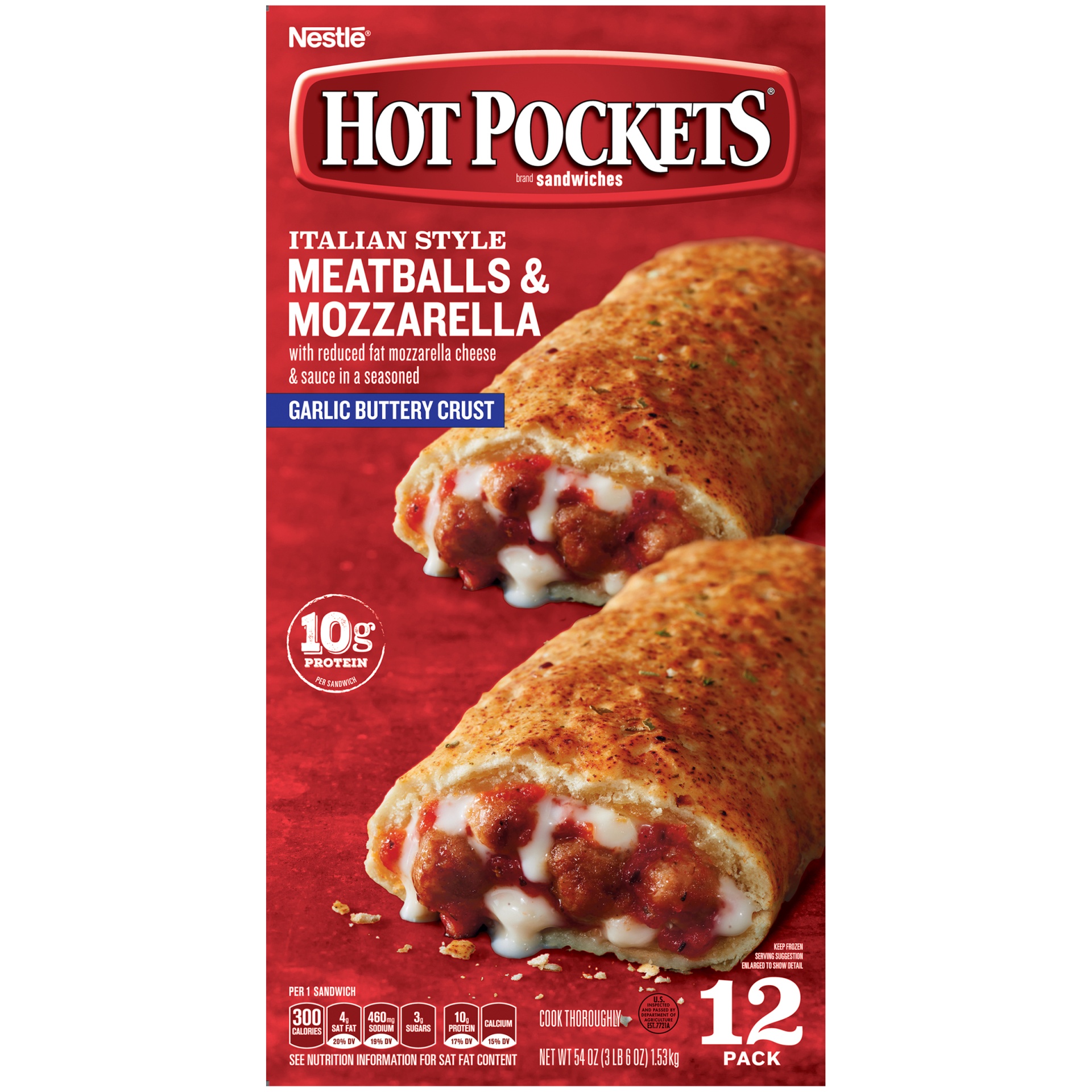 slide 7 of 8, Hot Pockets Meatballs and Mozzarella with Garlic Buttery Seasoned Crust Sandwiches Value Pack, 