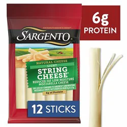 Sargento Light String Cheese Reduced Fat Low Moisture Part-Skim Mozzarella Cheese Snacks - 12 Count