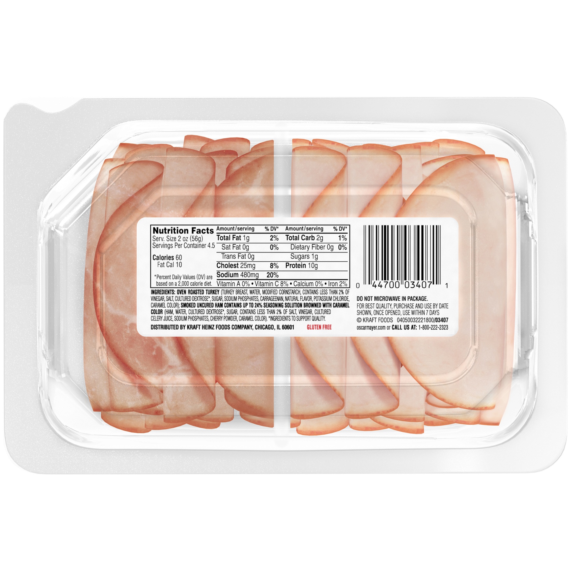 slide 4 of 6, Oscar Mayer Deli Fresh Oven Roasted Turkey Breast & Smoked Uncured Ham Sliced Lunch Meat Variety Pack Tray, 9 oz