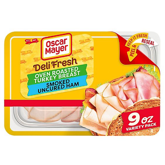 slide 1 of 1, Oscar Mayer Deli Fresh Oven Roasted Turkey Breast & Smoked Uncured Ham Lunch Meat Pack - 9 Oz, 9 oz