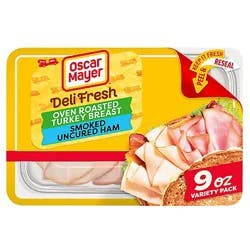 Oscar Mayer Deli Fresh Oven Roasted Turkey Breast & Smoked Uncured Ham Sliced Lunch Meat Variety - 9 Oz