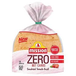 Mission Zero Net Carbs Sundried Tomato Basil Flour Tortillas Street Tacos Size - 14 Count