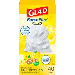 Glad Forceflex Citrus & Zest With Febreze Tall Kitchen Drawstring Trash Bags 13 Gallon - 40 Count