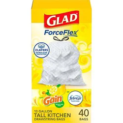 Glad Forceflex Citrus & Zest With Febreze Tall Kitchen Drawstring Trash Bags 13 Gallon - 40 Count