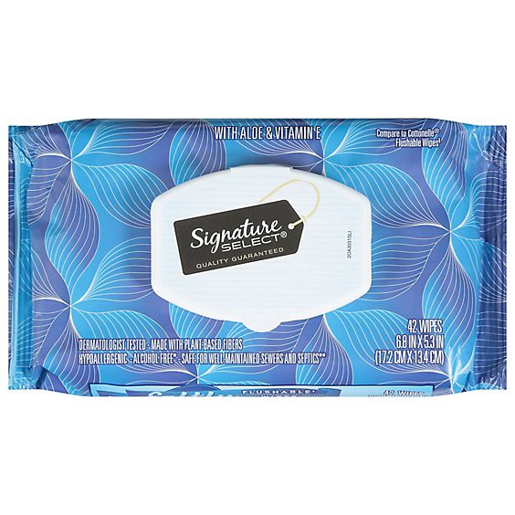 slide 1 of 1, Signature Select Softly Flushable Wipes Pops Up Bag - 42 Count, 42 ct